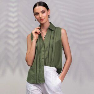 NWT ALISON SHERI | Laura Sleeveless Linen Blouse Button Up Tank Top | Sz. S